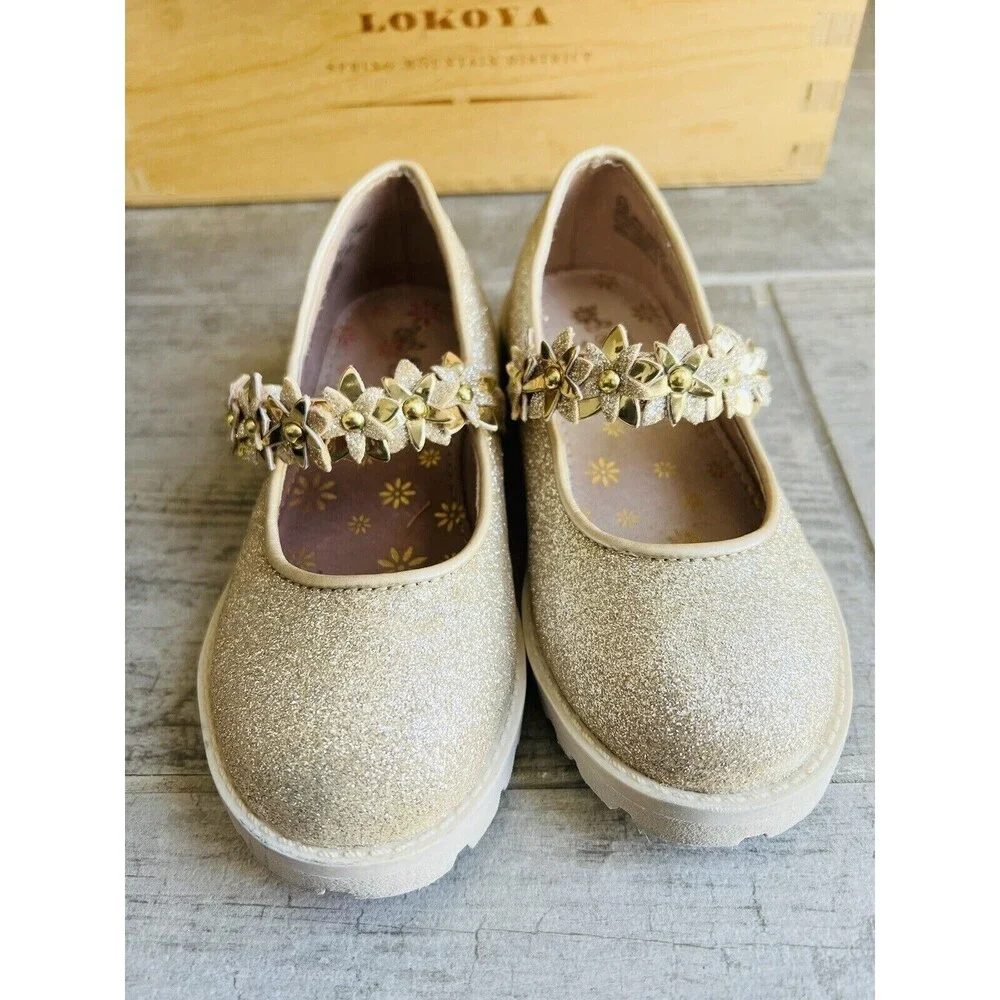 Little Girls Mary Jane Dress Shoes Party Wedding Princess Gold Glitter 11 11c